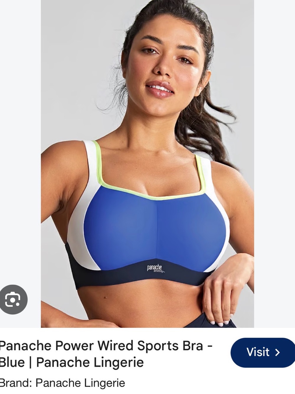 Panache Blue and White Wired Sports Bra with Neon Trim